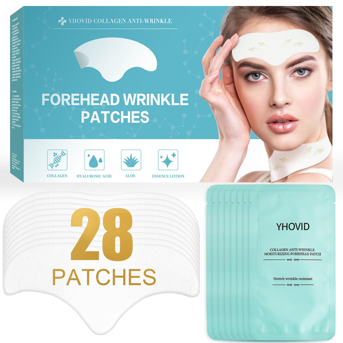 YHOVID forehead patches 28-count pack smoothing overnight