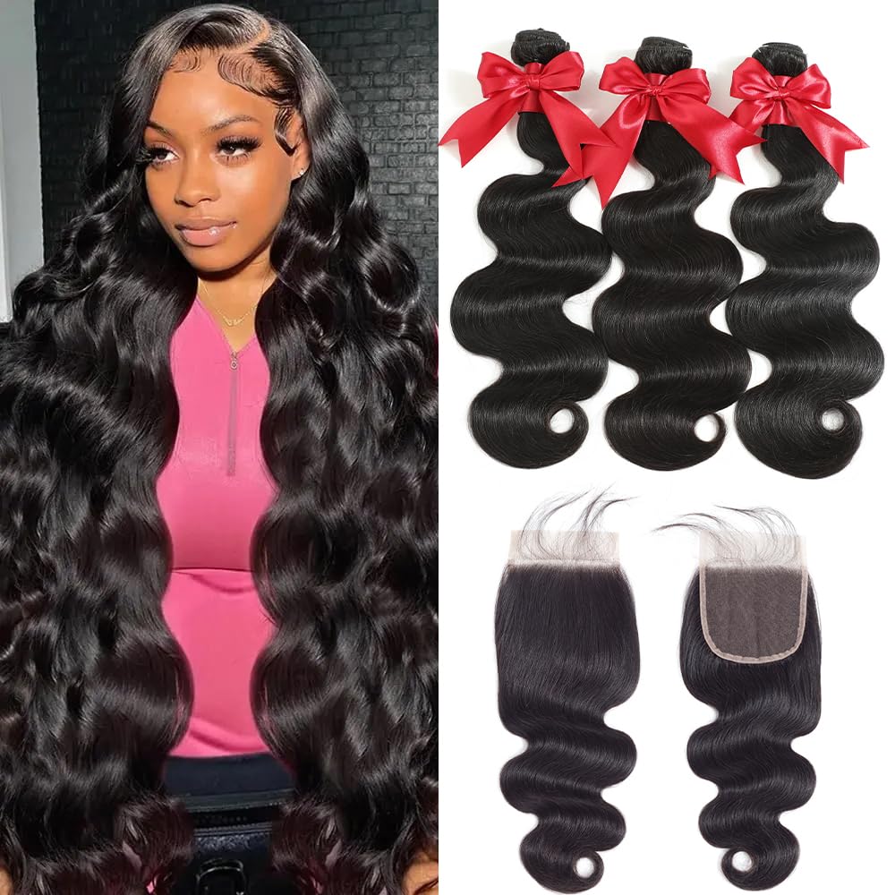 YIBUSI Brazilian body wave bundles with closure show length variety and natural fullness.