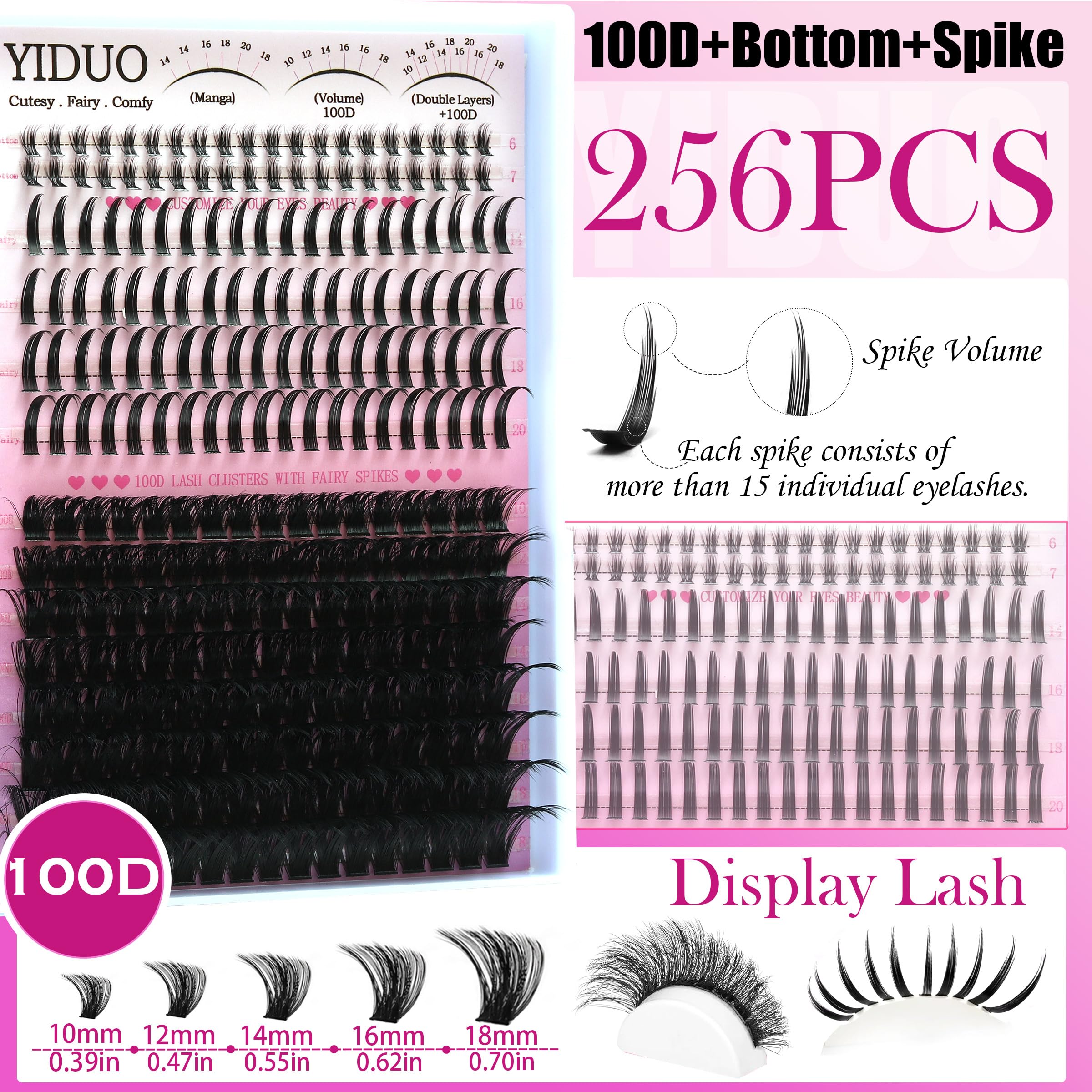 YIDUO Lashes Clusters Kit 12-18mm full lashes 100D for dense volume