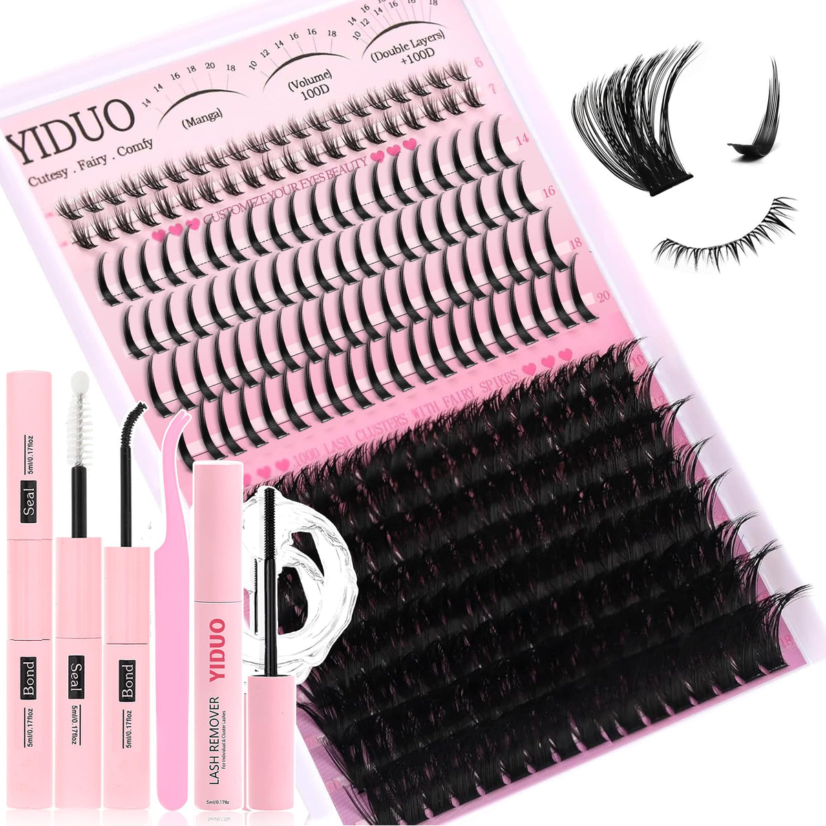 YIDUO Lashes Clusters Kit bottom lashes with spikes 100D for dramatic volume