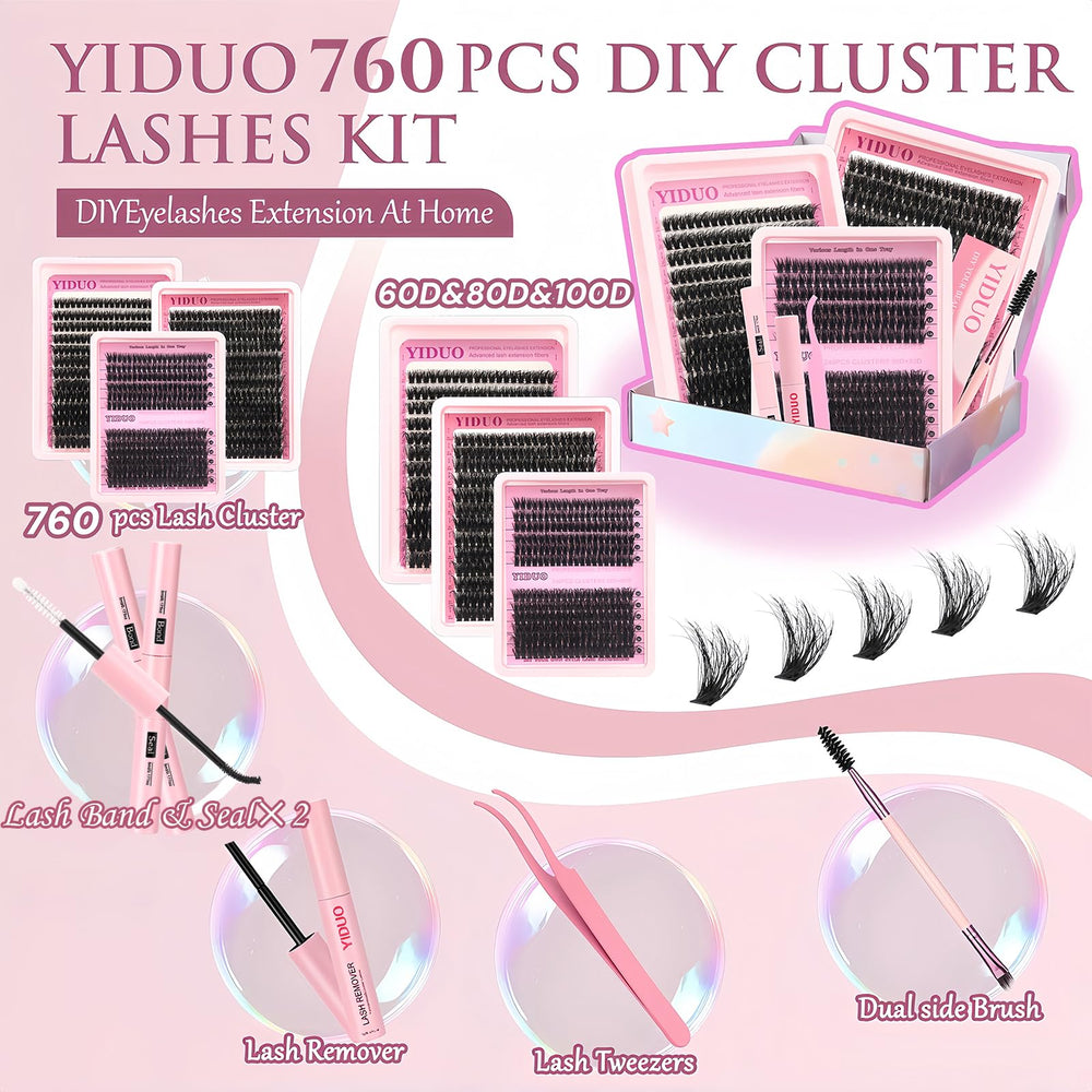 YIDUO 760pcs cluster lashes package demonstrates generous supply