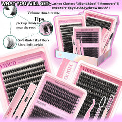YIDUO Lash Clusters Kit three-styles display shows versatile volume options