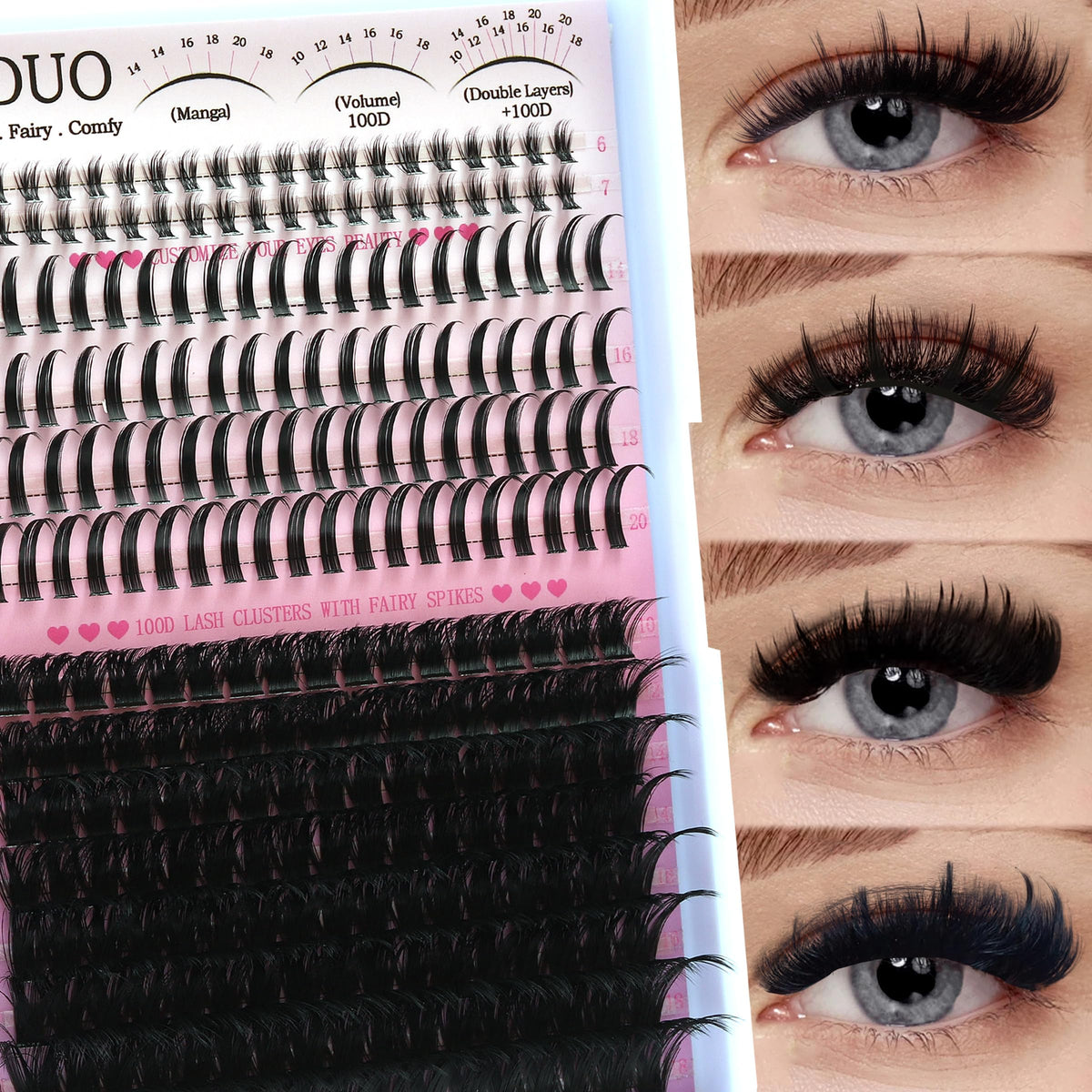 YIDUO lashes clusters with spikes bottom, dramatic anime-inspired volume for bold eyes.