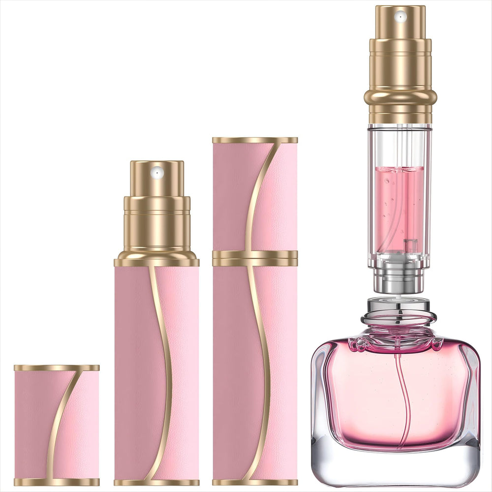 YIERSO 10ml travel perfume atomizer with pink leather shell for on-the-go fragrance.