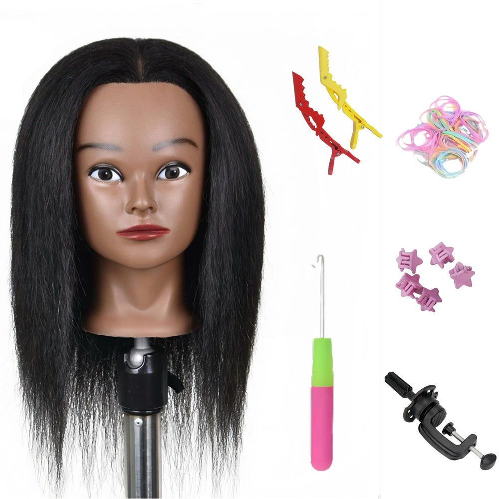 Yiifiulyn African-American mannequin head on stand for professional training