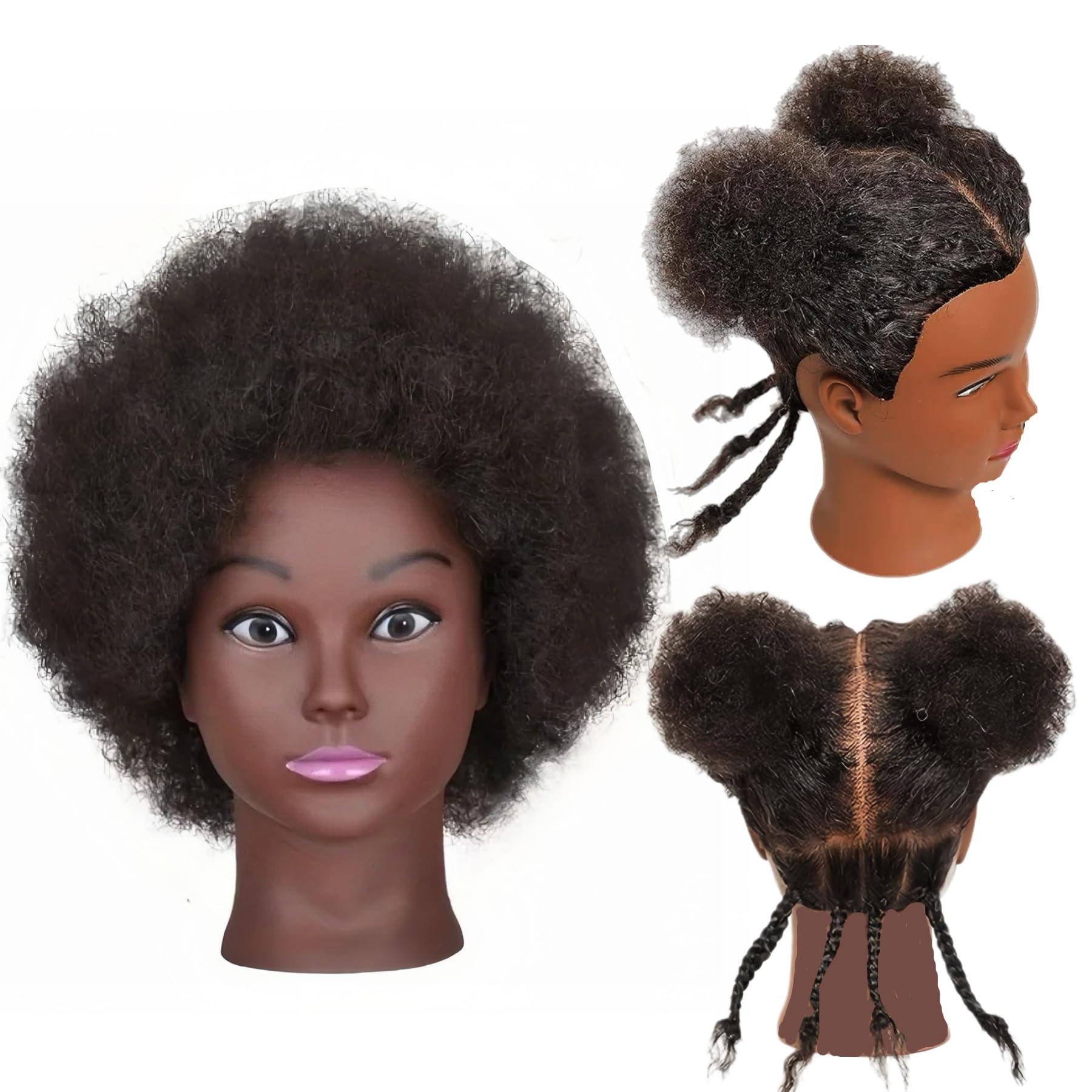 Yiifiulyn Afro mannequin head with 8-inch curly hair for braiding practice