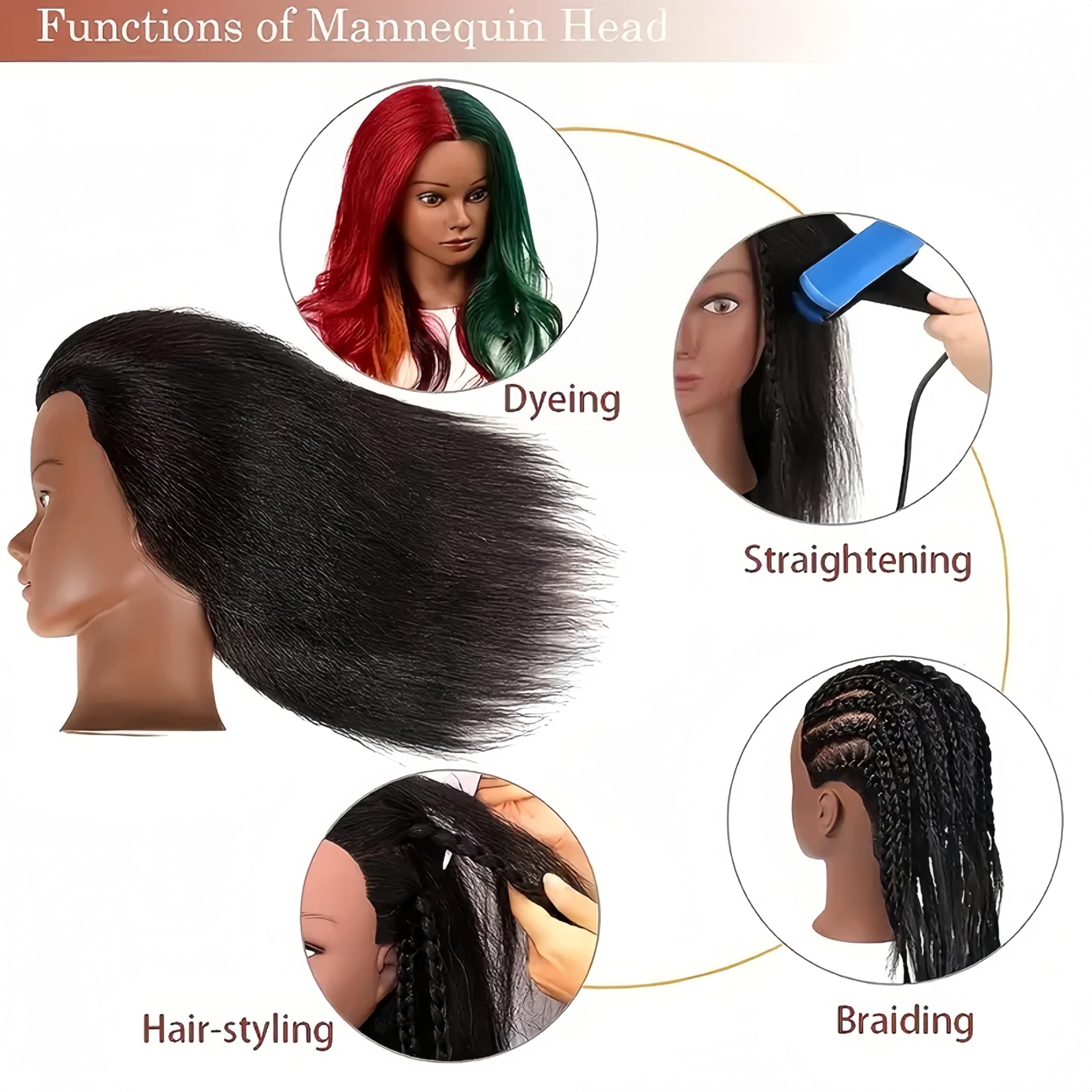 Yiifiulyn braiding practice head showing authentic hair textures and flow
