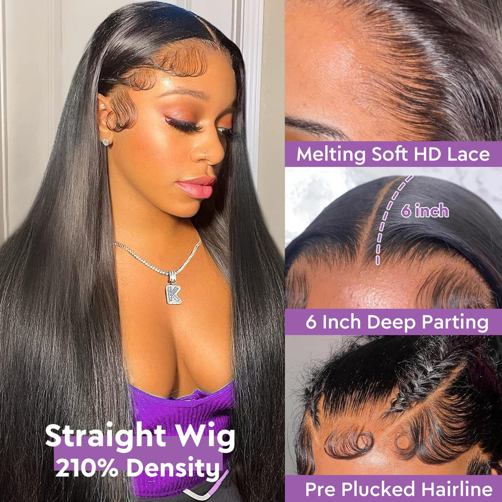 Yijimei 32-inch HD lace front wig showing baby hairs for a seamless, natural look.