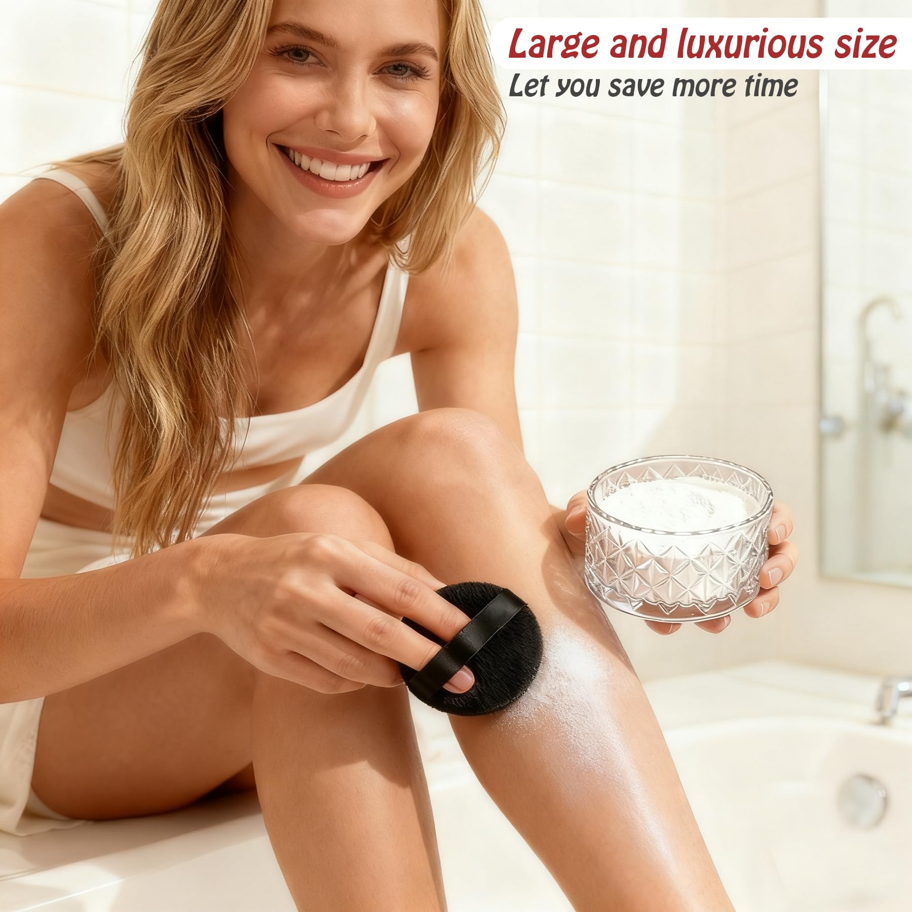 YINGMAN puff container on vanity provides quick, tidy powder access.