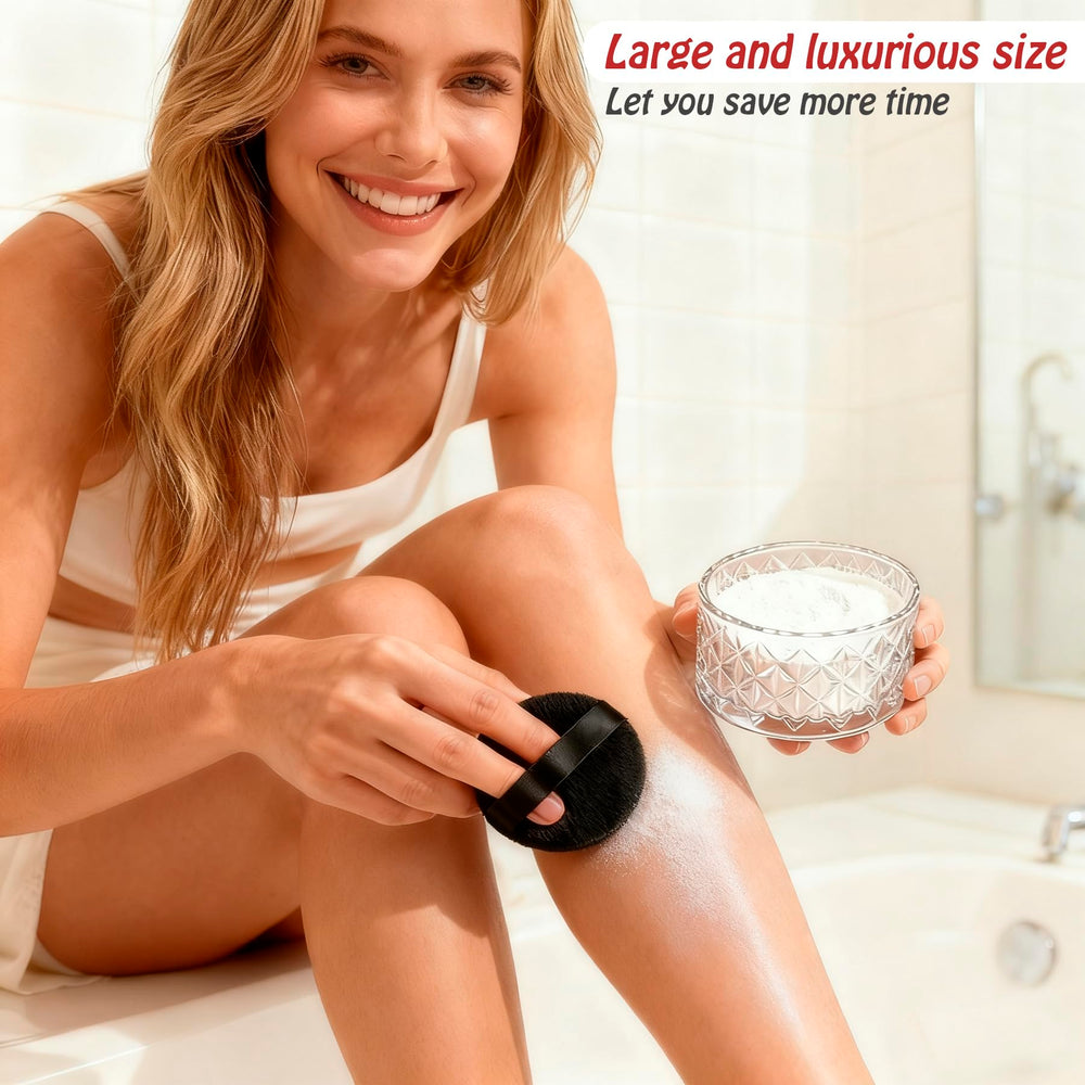 YINGMAN puff container on vanity provides quick, tidy powder access.