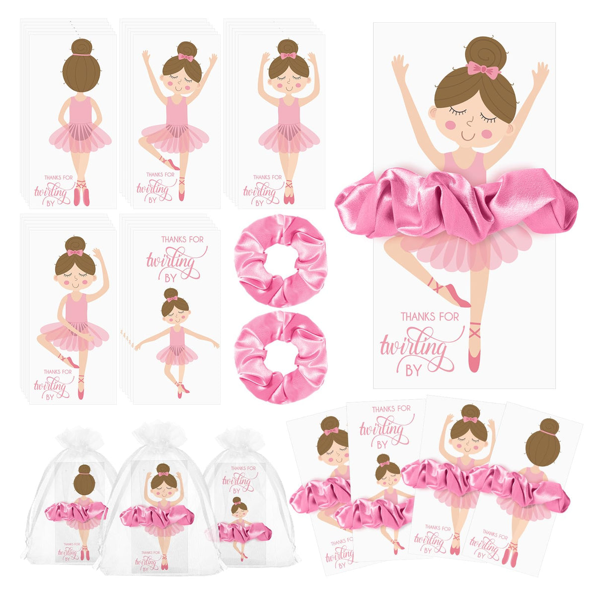 Yinkin ballerina party favors featuring pink velvet hair scrunchies, ideal for party favors.
