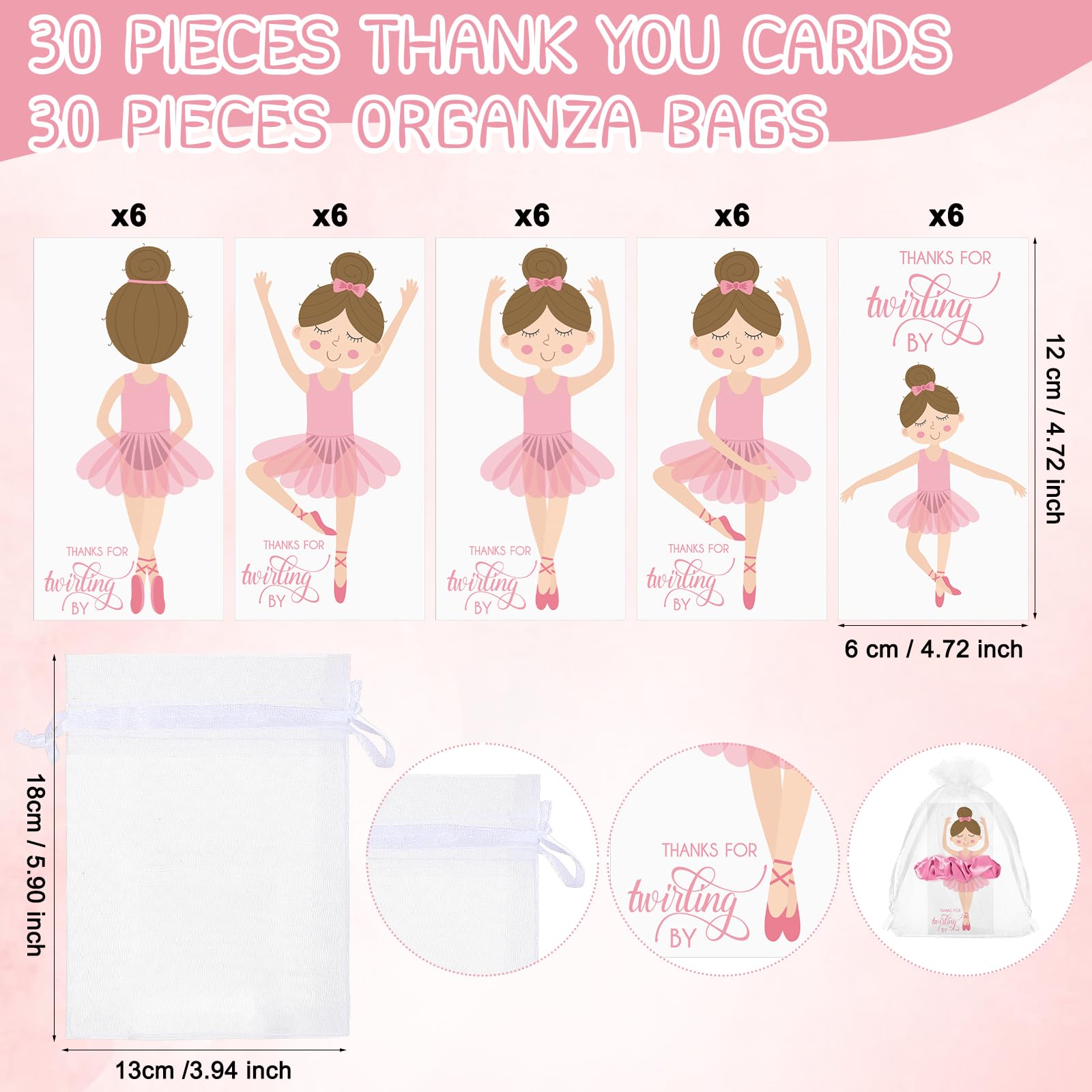 Yinkin thank-you cards with ballerina theme for notes and gifts.