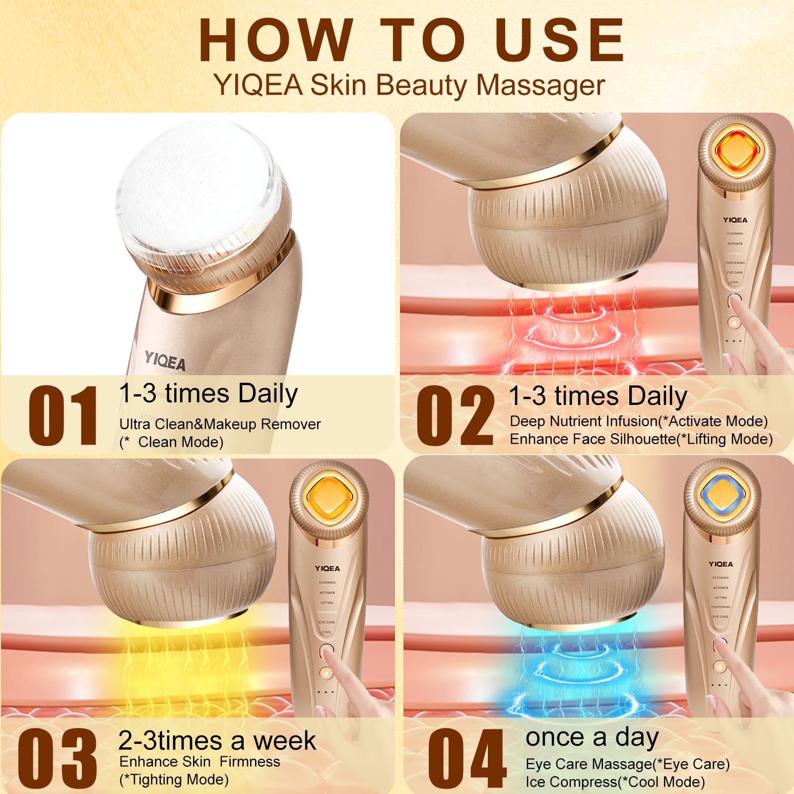 YIQEA luminous complexion with gentle vibrational massage and texture refinement.