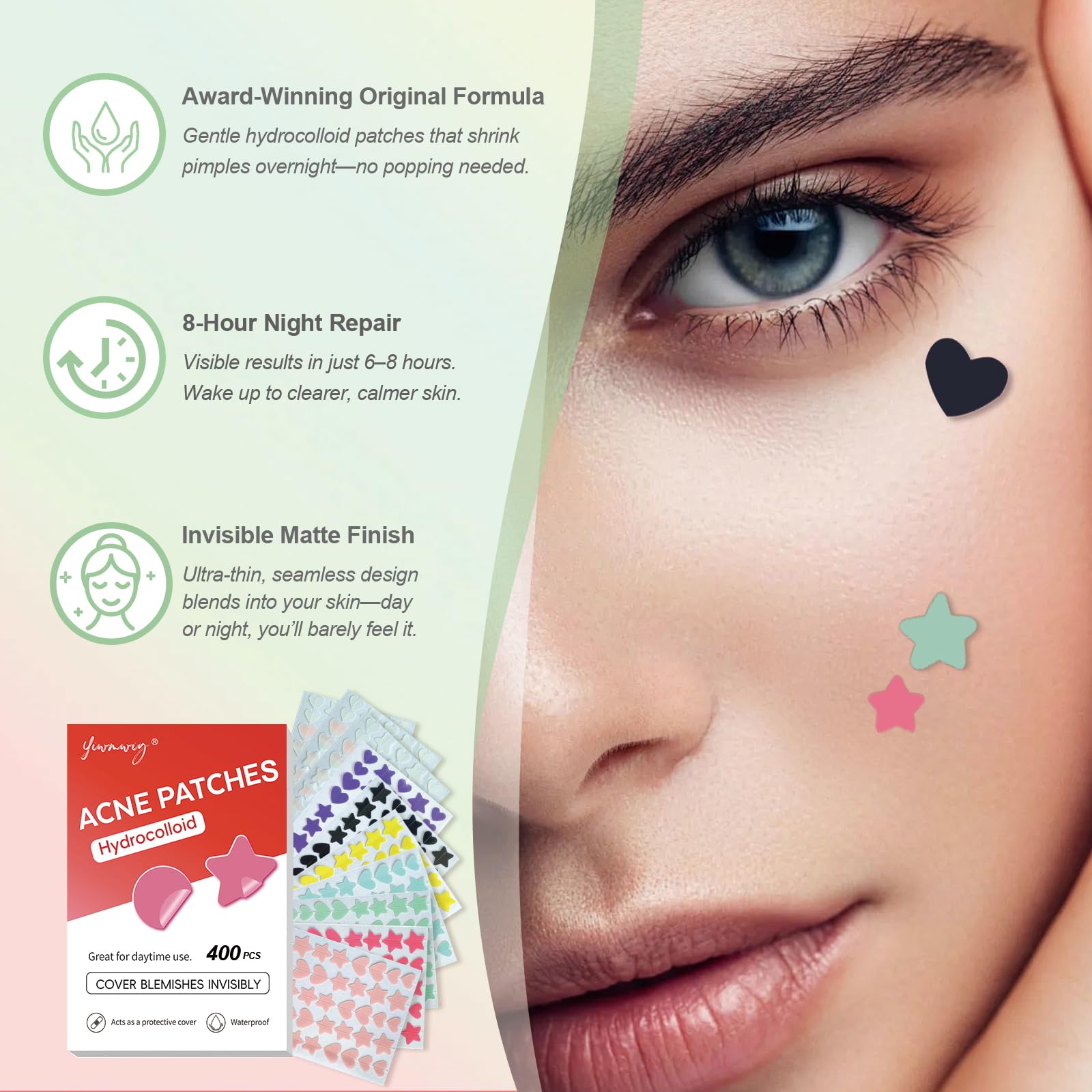 YIWMWIY hydrocolloid patch with strong overnight adhesion for reliable wear.