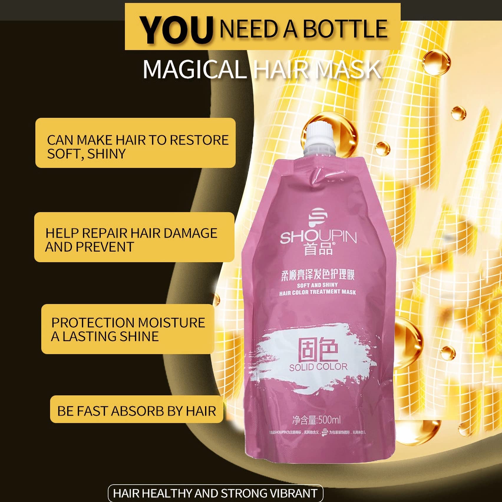 Pouring action of YIZHONG Hair Color Treatment Mask shows easy at-home care.