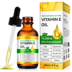 YJDHRPBI Vitamin E Oil bottle showing 75,000 IU for skin nourishment.