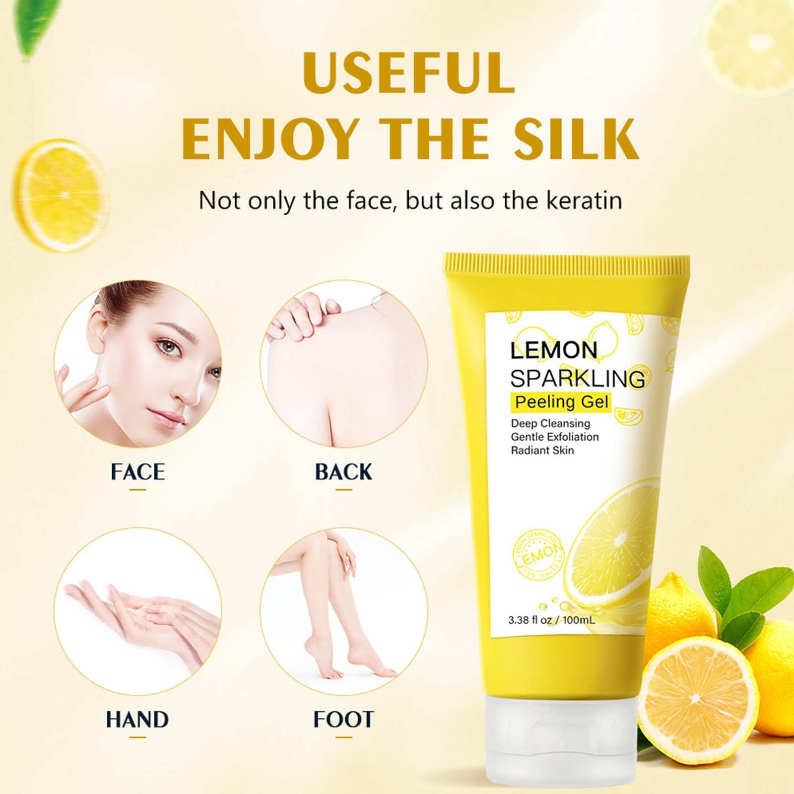 YJLYQF Lemon Exfoliating Gel used on the body for a refreshing cleanse.