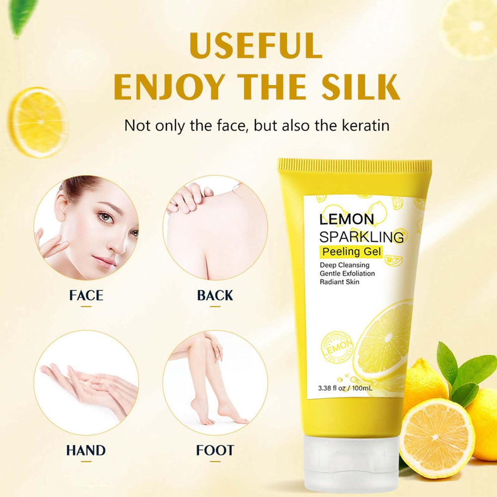 YJLYQF Lemon Exfoliating Gel used on the body for a refreshing cleanse.