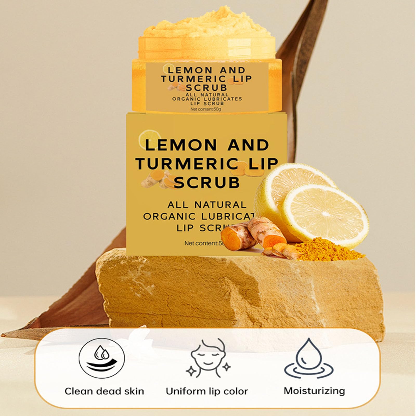 YJLYQF natural-lemon-turmeric formula supports gentle plant-based lip care.