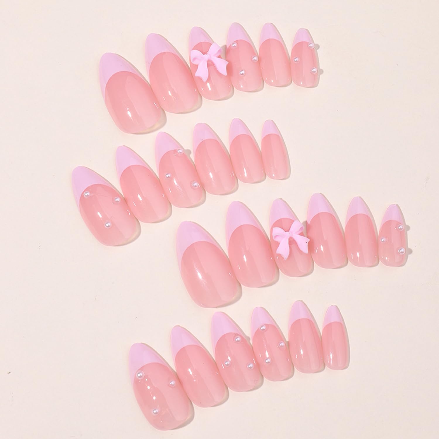 YKZFUI 24Pcs glossy almond nails with durable shine