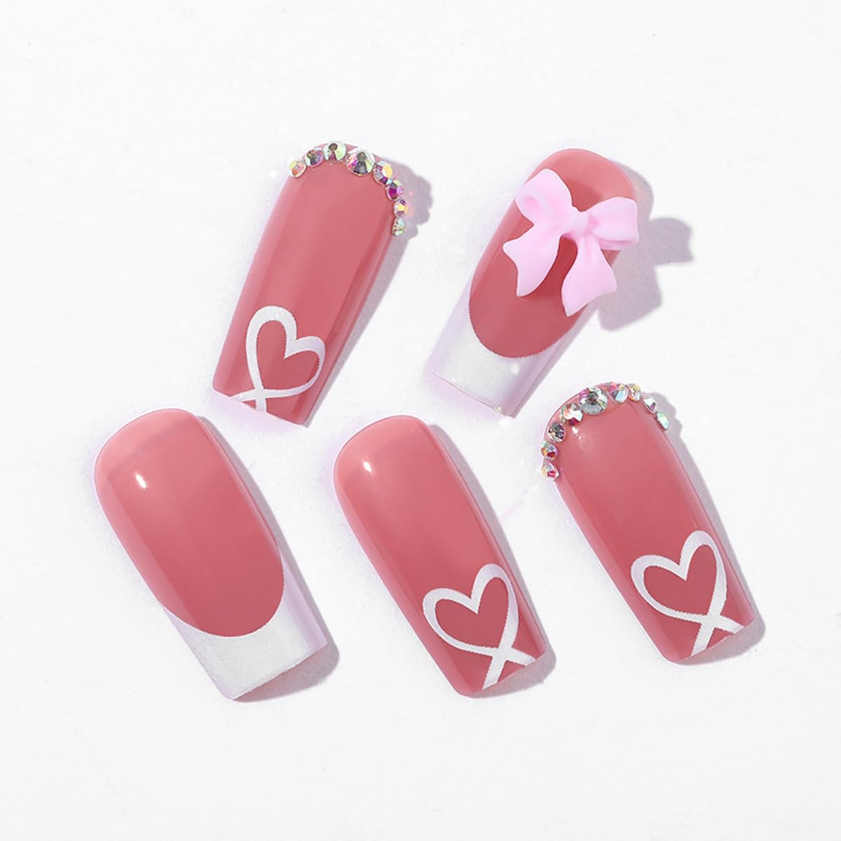 YKZFUI acrylic nails with charms and bow skin-safe design