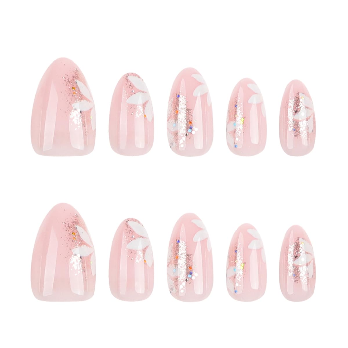 YKZFUI glitter pink floral nails for a cute, party-ready look.