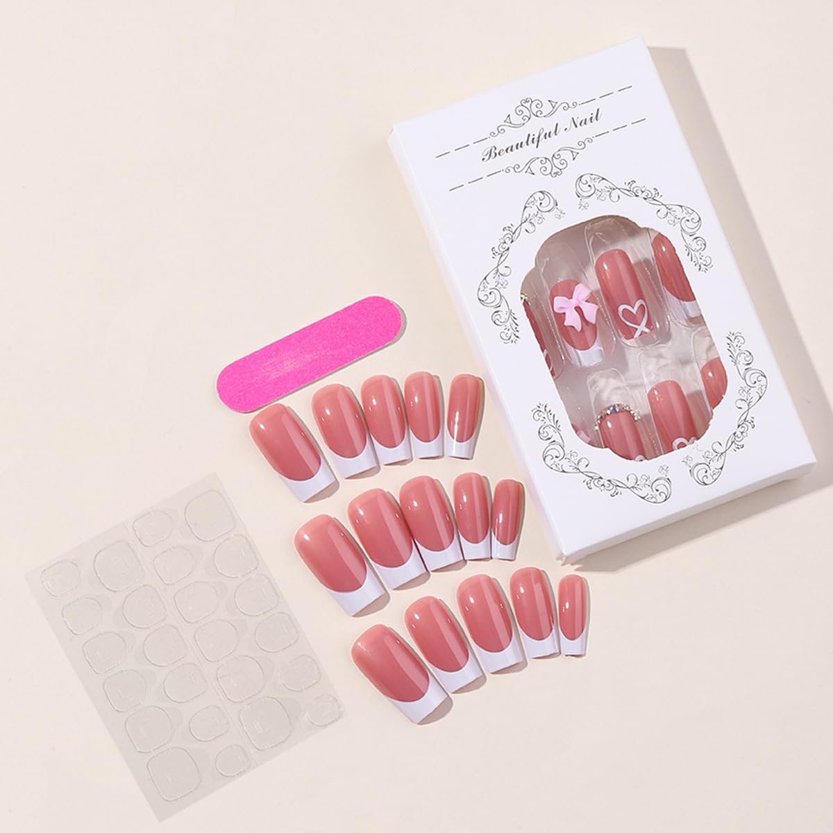 YKZFUI long square nails with hearts and rhinestones for date night