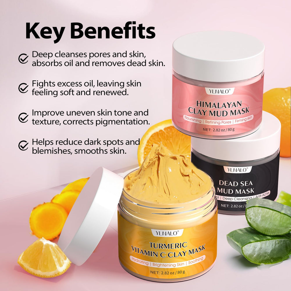 YLNALO Dead Sea mud mask jar purifying pores for a smoother complexion.