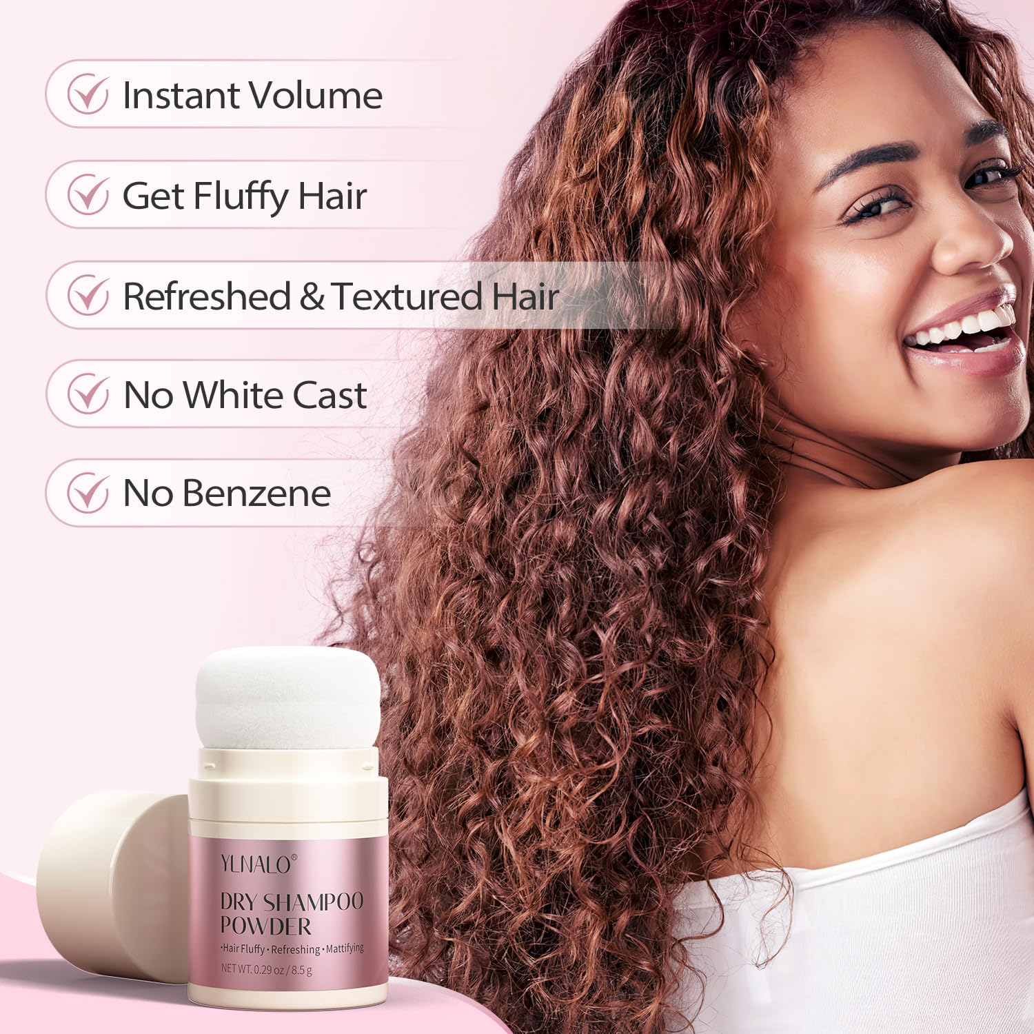 YLNALO powder applied to scalp showing oil absorption and texture boost