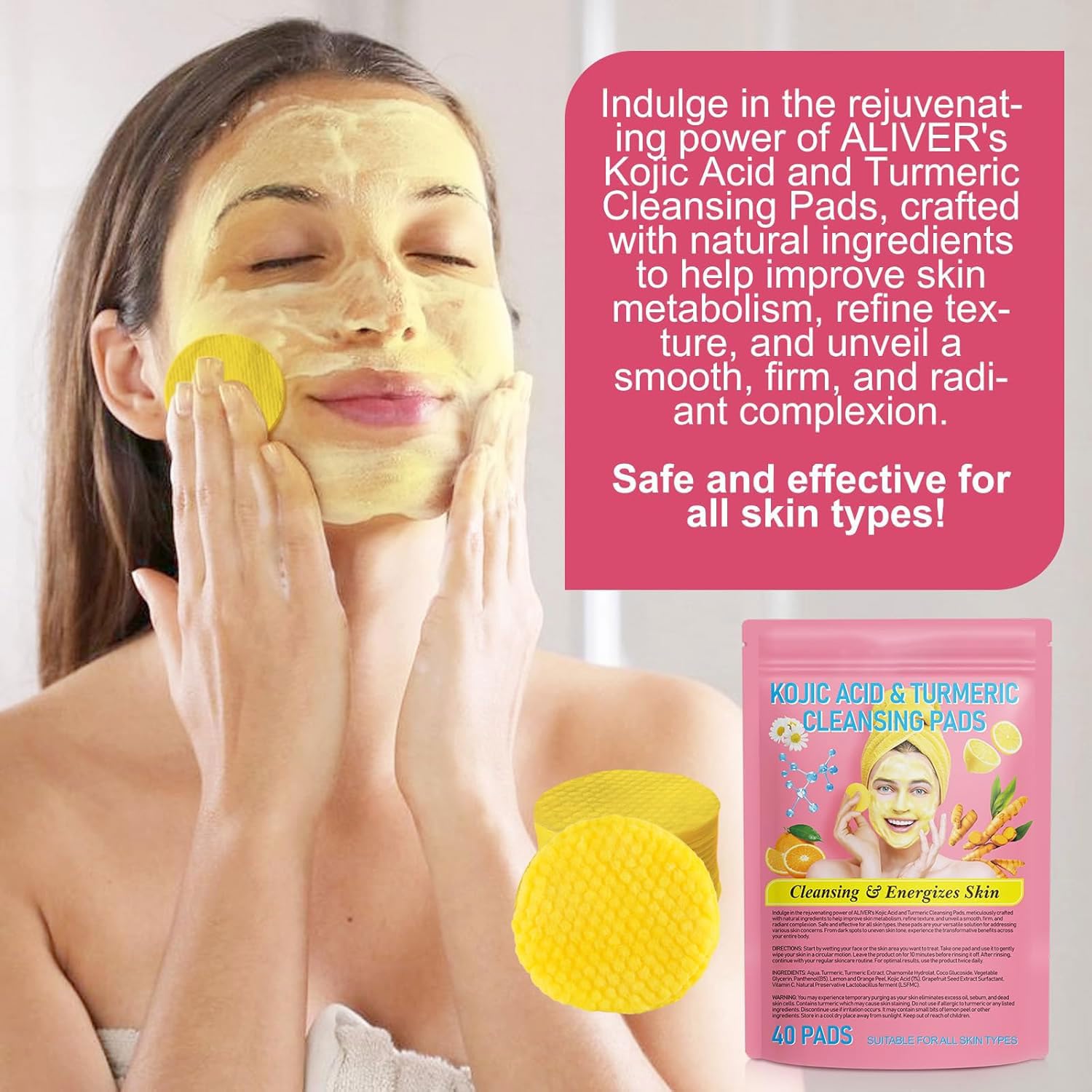 YLXYZUAD turmeric kojic acid pad soaked in gentle foam for cleansing.