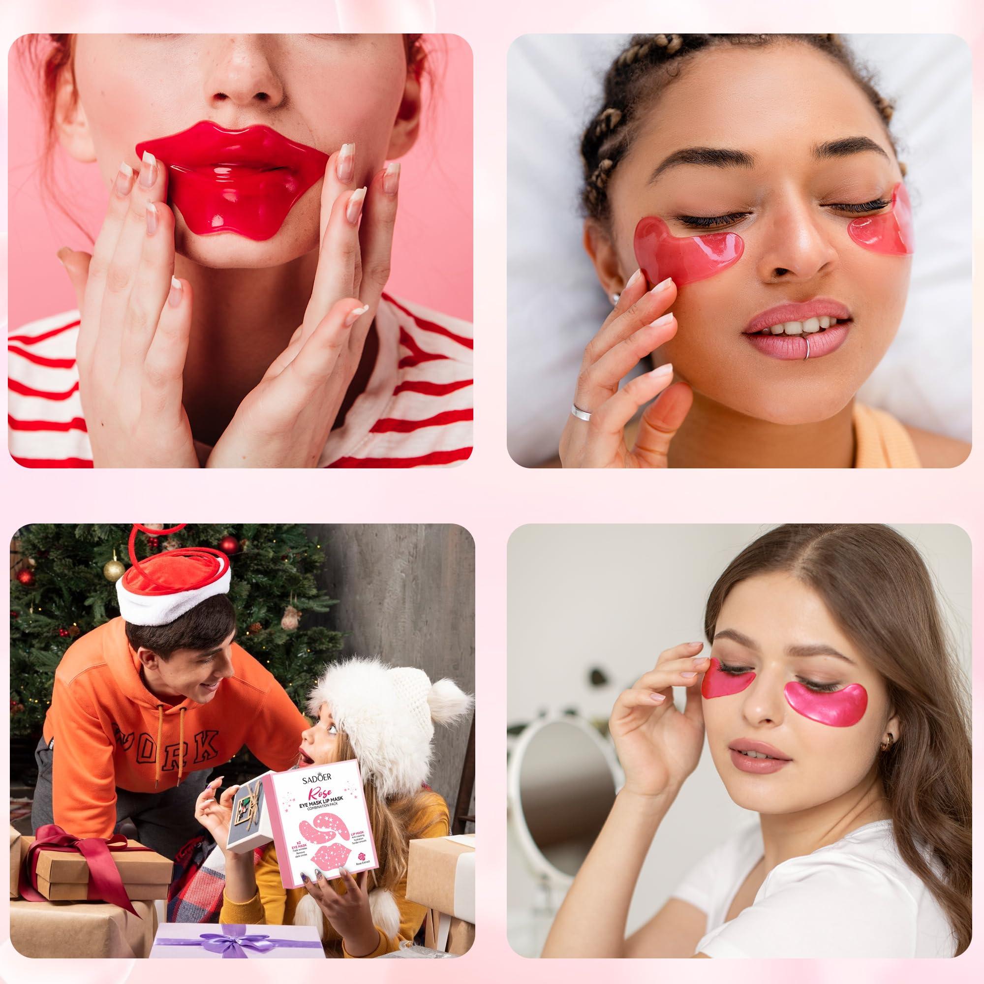 YMEYFAN Rose Pink Eye Patches applied under the eyes for hydration.