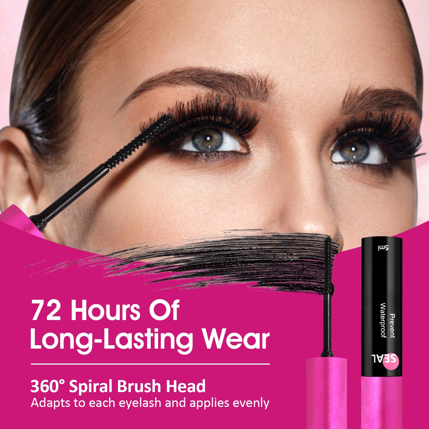 Seal layer protects lashes from moisture and sweat for extended wear.