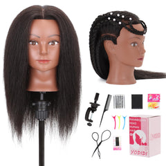 YODIDI mannequin head with 100% human hair close-up for lifelike practice.