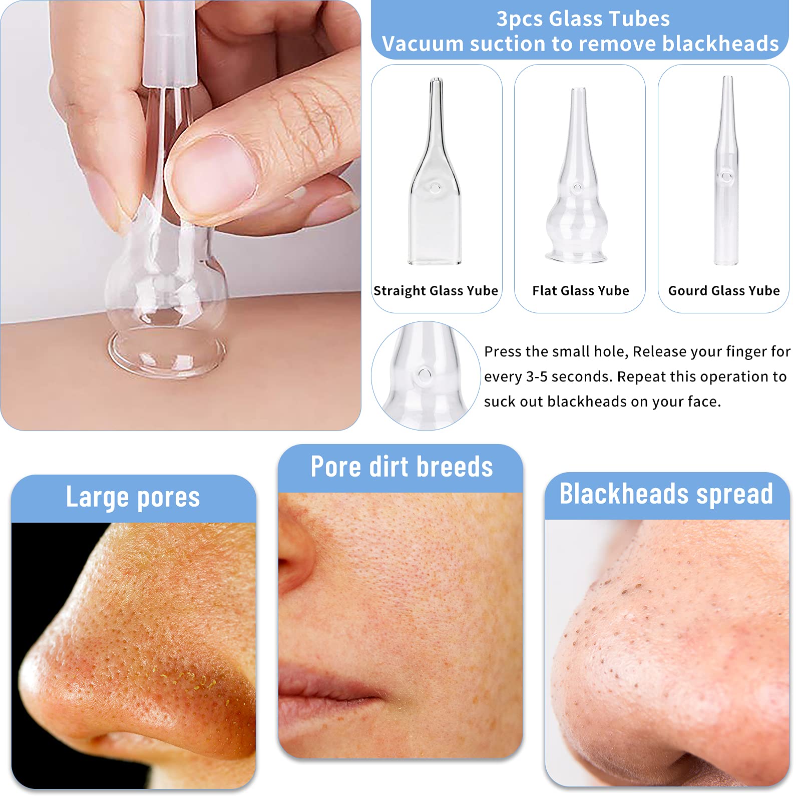 Yofuly glass tube set with multiple sizes for different facial areas