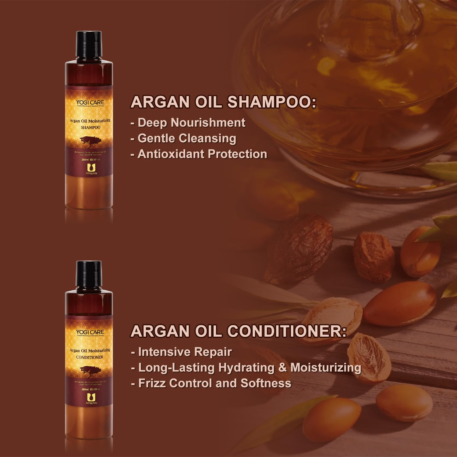 YOGI CARE argan oil conditioner tube designed for detangling and silky hair.