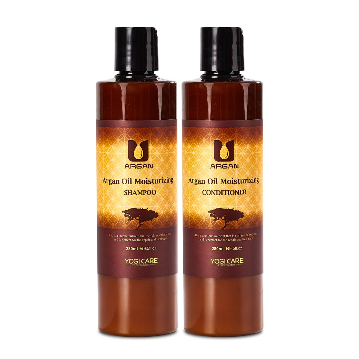YOGI CARE argan oil shampoo bottle with a gentle, sulfate-free cleansing formula.