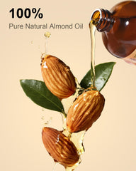 Yoken almond oil label closeup shows purity and cold-pressed quality.