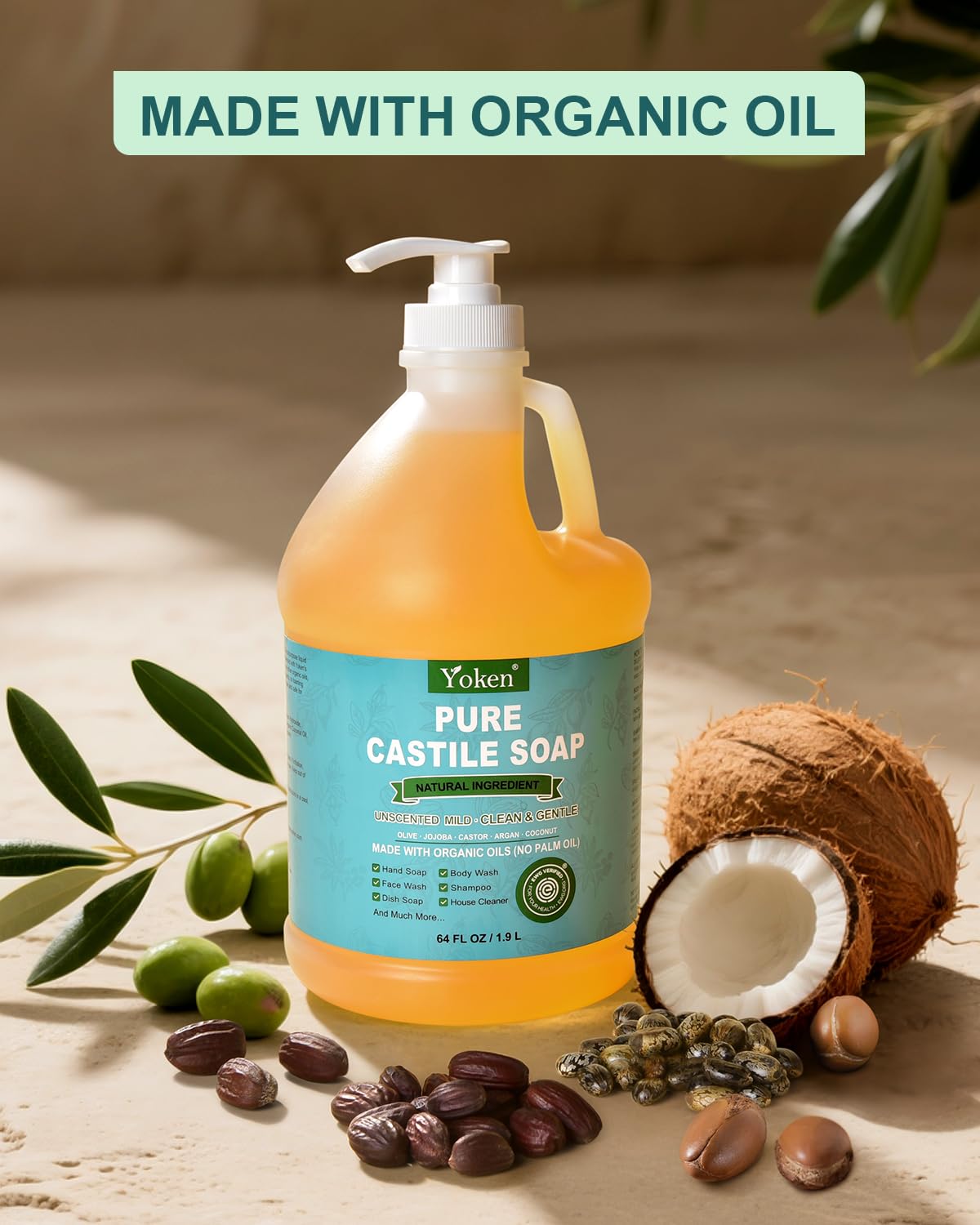 Body wash application with Yoken Castile Soap for mild cleansing.