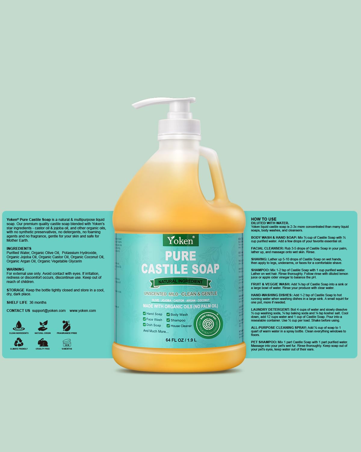 Tile and surface cleaning with Yoken Castile Soap shows multi-use versatility.