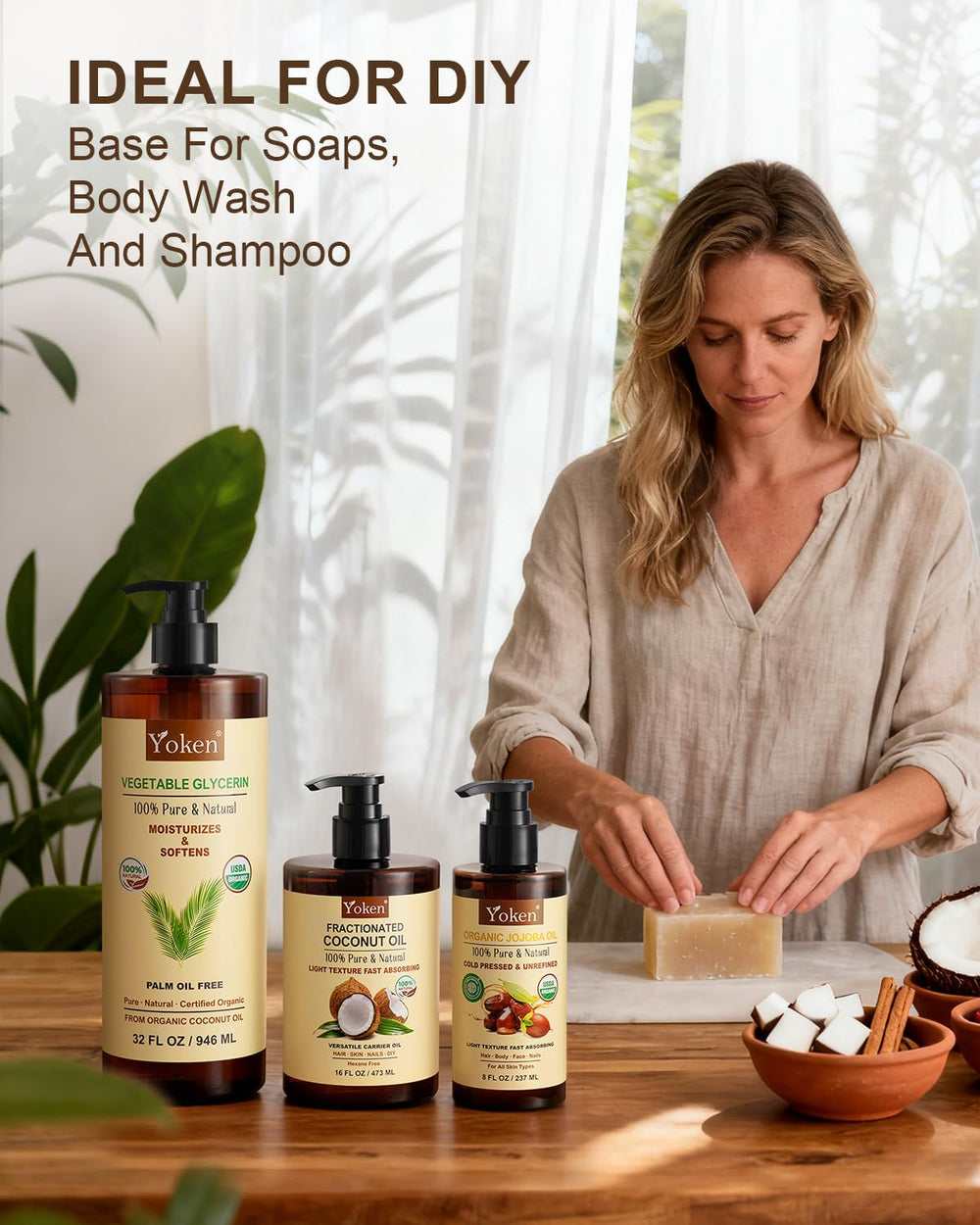 Yoken glycerin ingredients label highlights coconut-derived formula