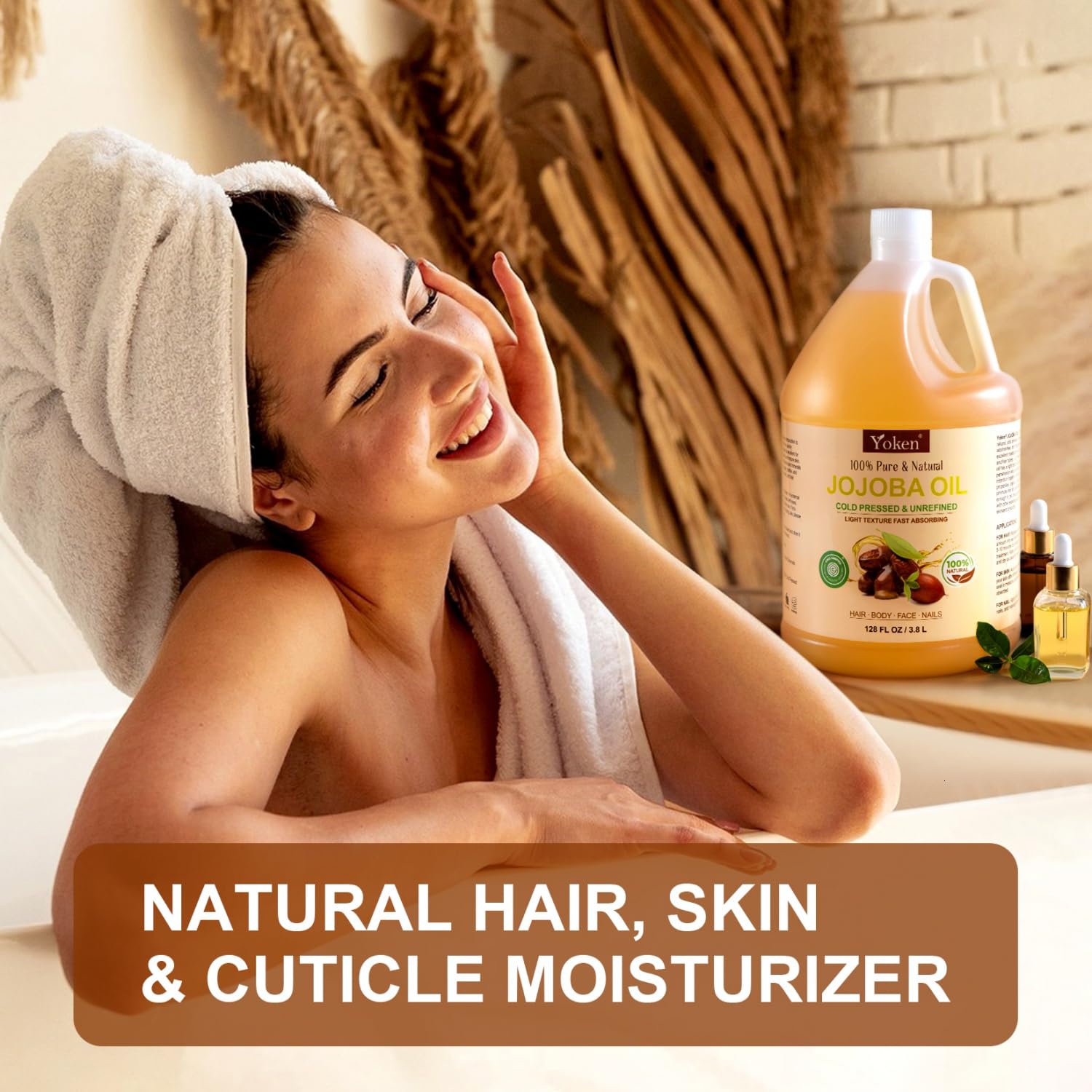 Yoken jojoba oil stored in BPA-free bottle for safe use.