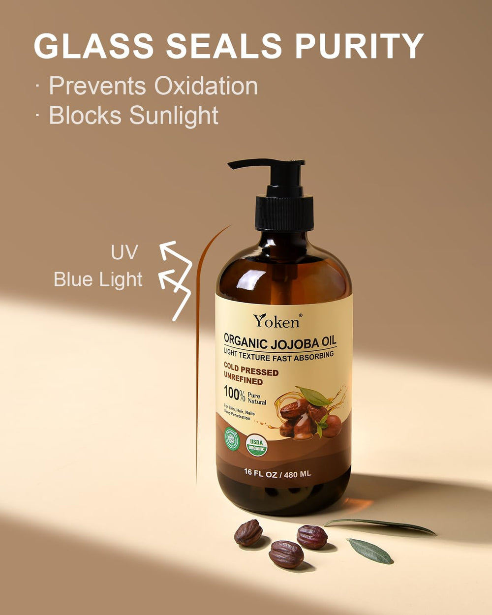 Yoken jojoba oil applied to face for gentle daily moisturization.