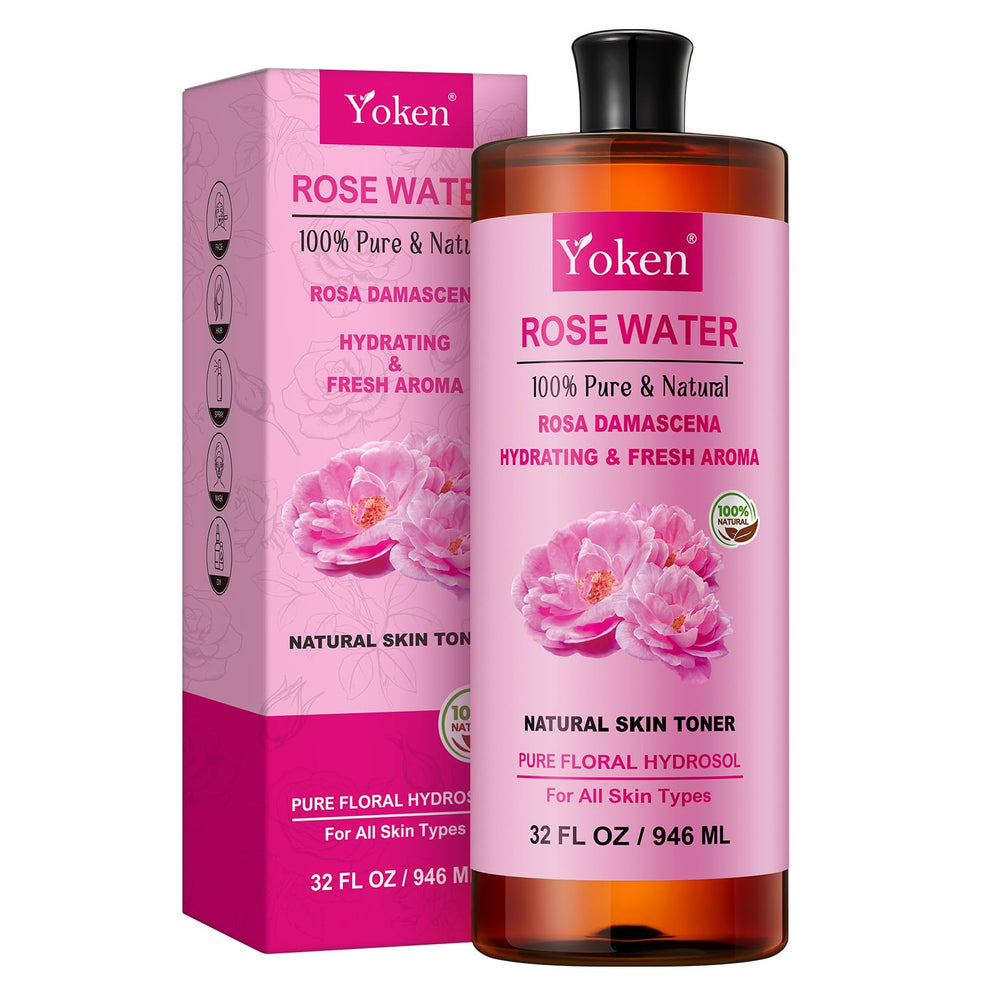 Yoken Rose Water Toner in amber bottle front, for daily hydration.