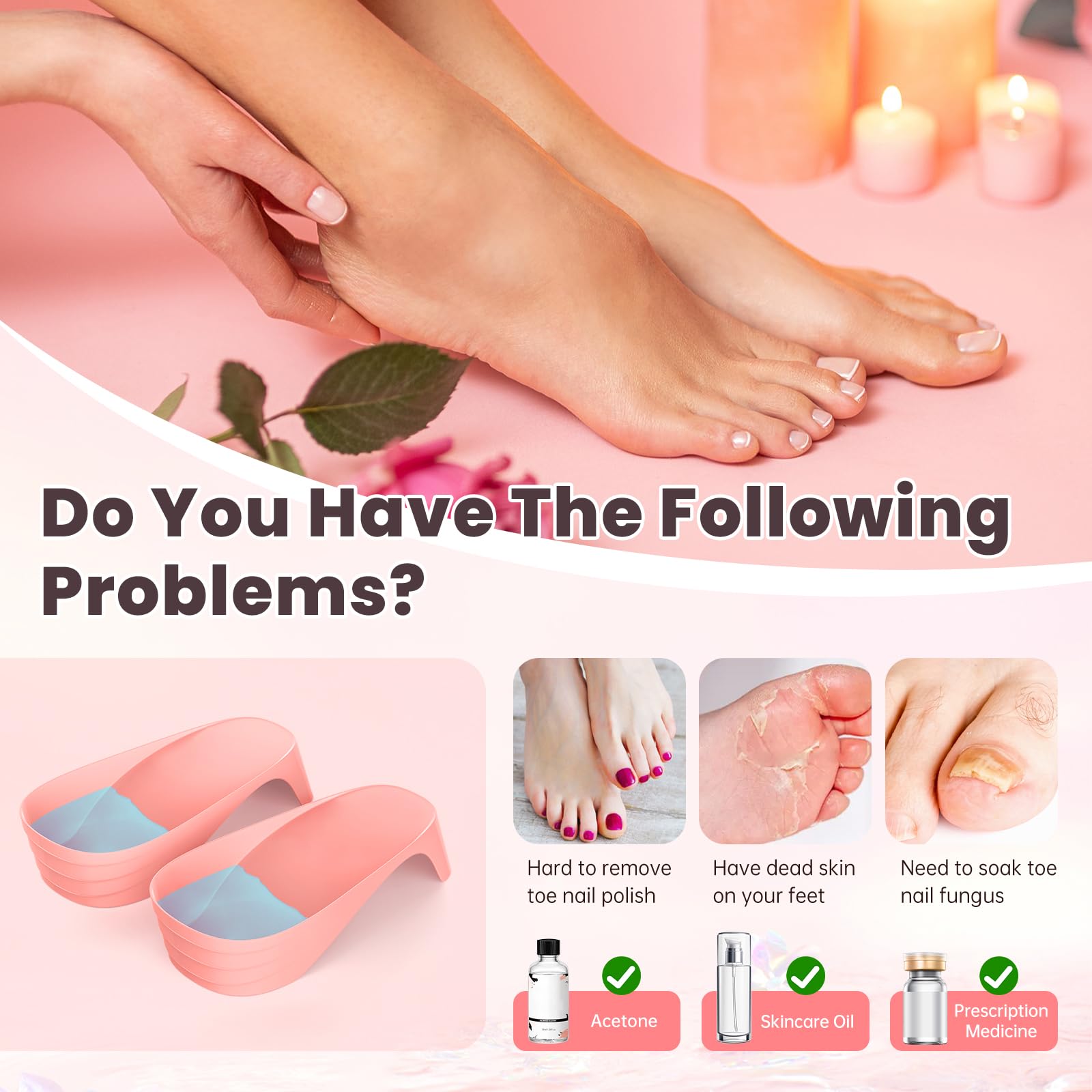 Yokilly large-capacity nail soak bowl pink fits bigger feet comfortably