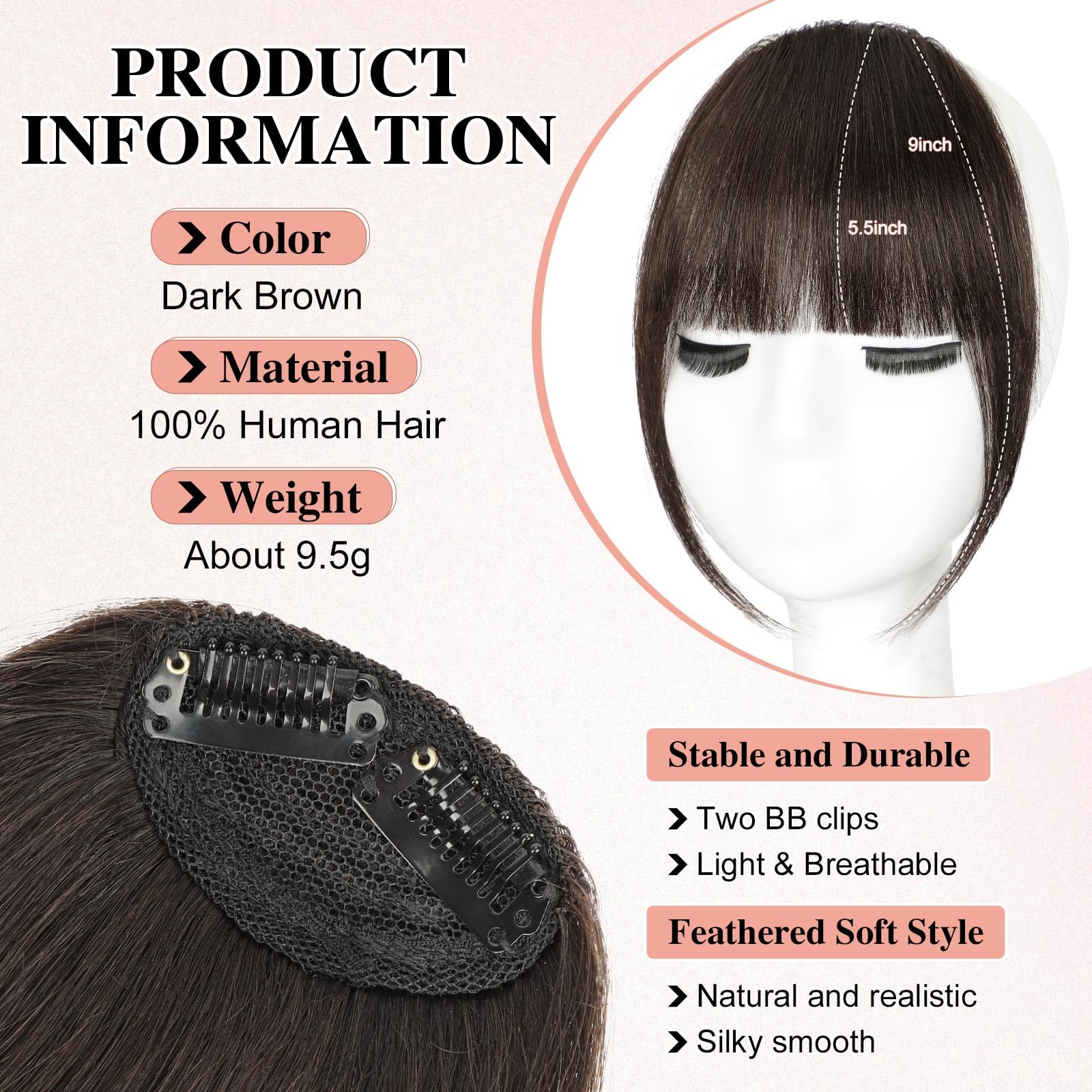 YOLIN clip-in bangs with temples integrated for a seamless, natural look.