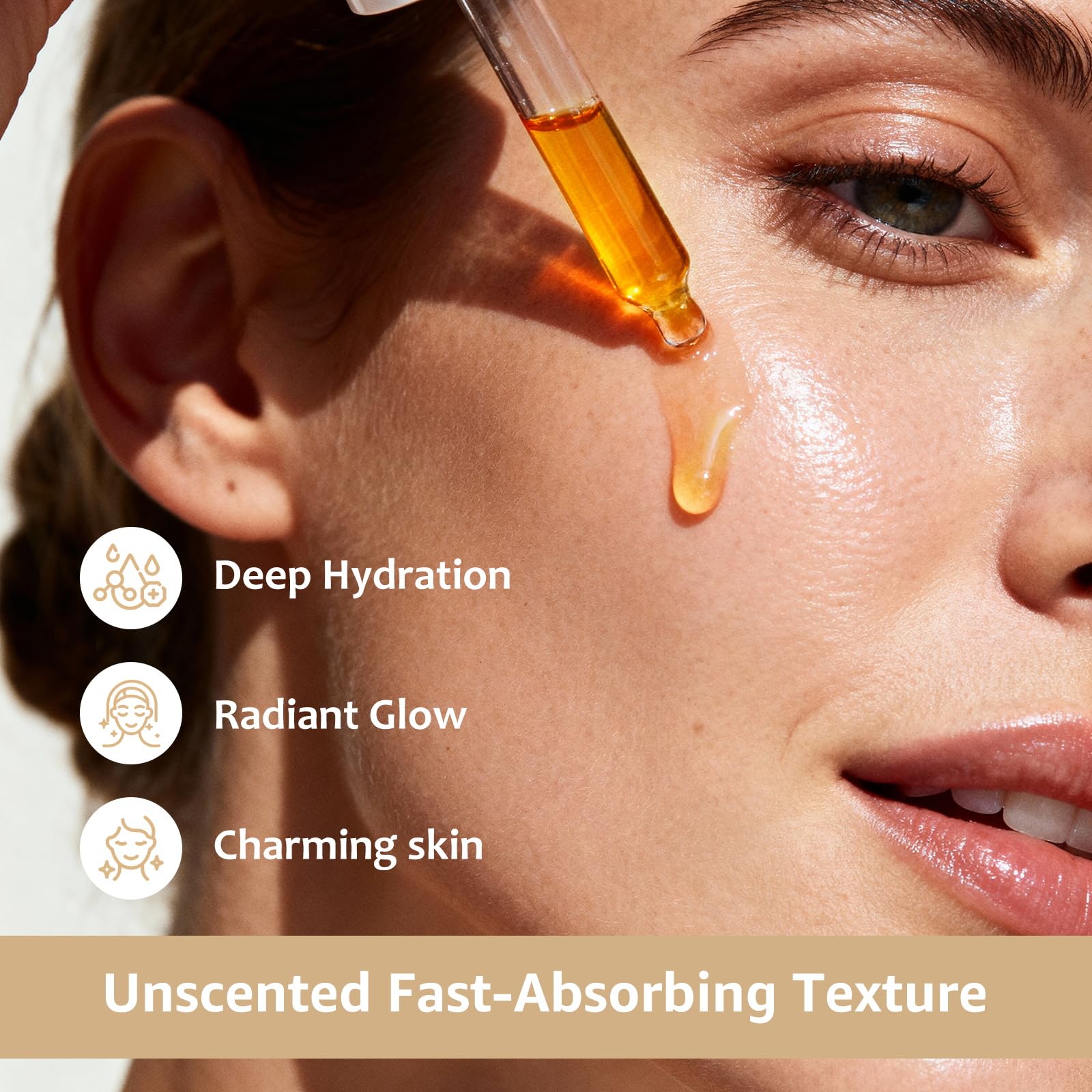 Dropper dispensing Yoneya Salmon DNA serum onto skin