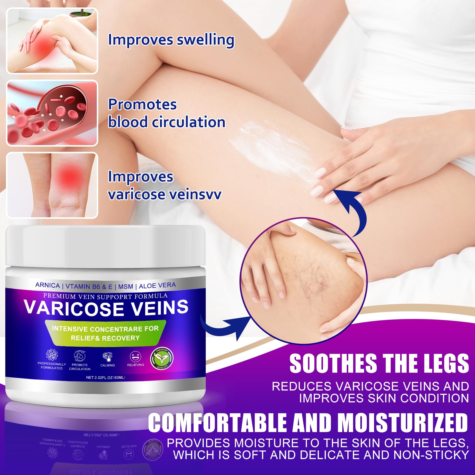 Yongsenina Varicose Veins Cream being applied on leg with cooling sensation.