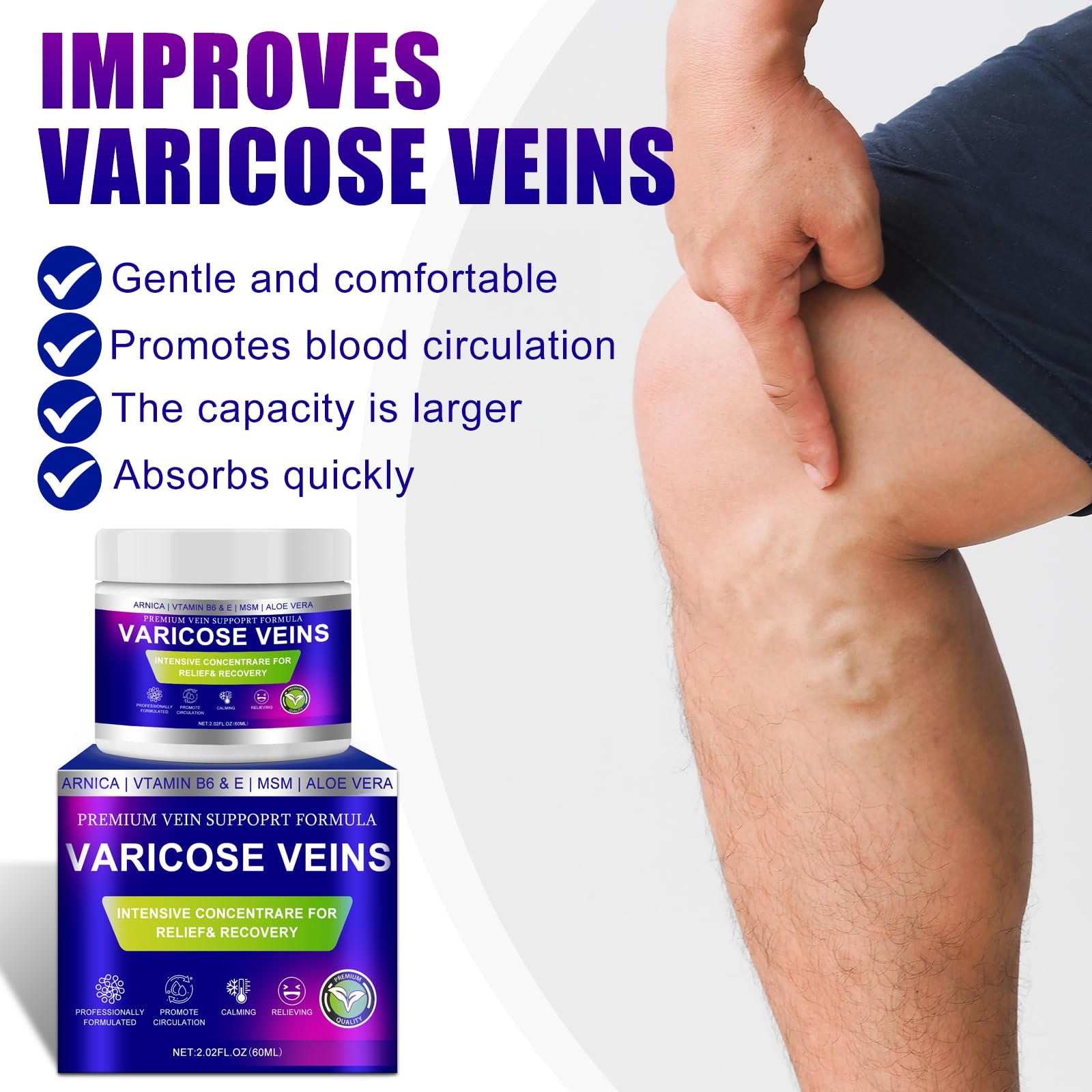 Yongsenina Varicose Veins Cream cooling effect visible during massage.