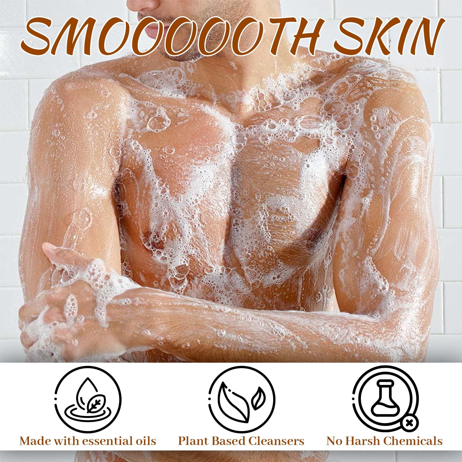 Hand washing scene using natural plant-based cleanser and sandalwood bar.