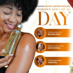 Yoni Rescue body oil texture closeup shows lightweight non-greasy feel.